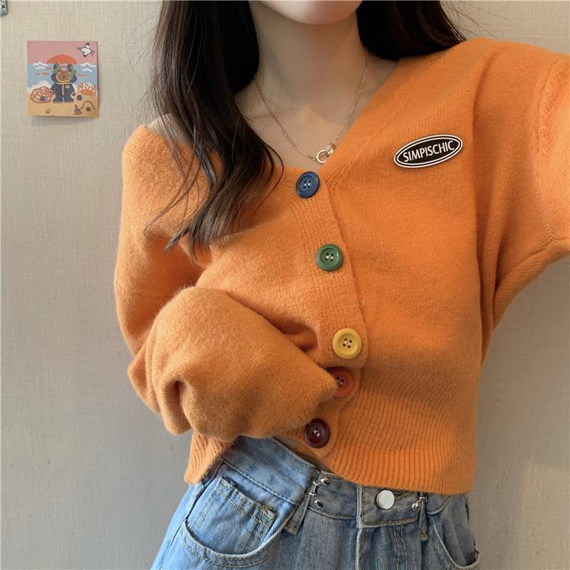 Cardigan for Women Long Sleeve Knitted Sweaters Sweater Cropped Crochet Kawaii V Neck Cardigans Woman Black Tops Cute 2022 Trend alx