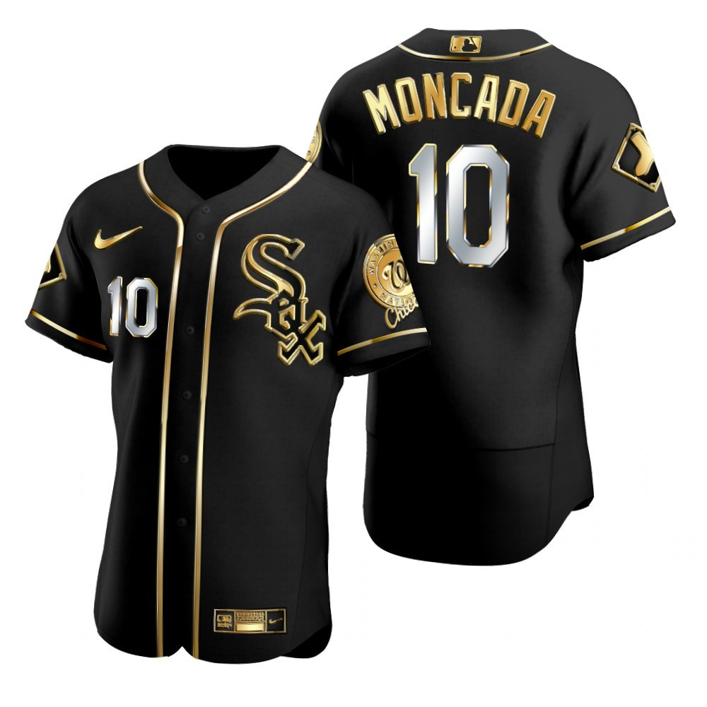 Chicago White Sox #10 Yoan Moncada MLB Golden Brandedition Black Jersey Gift For White Sox Fans