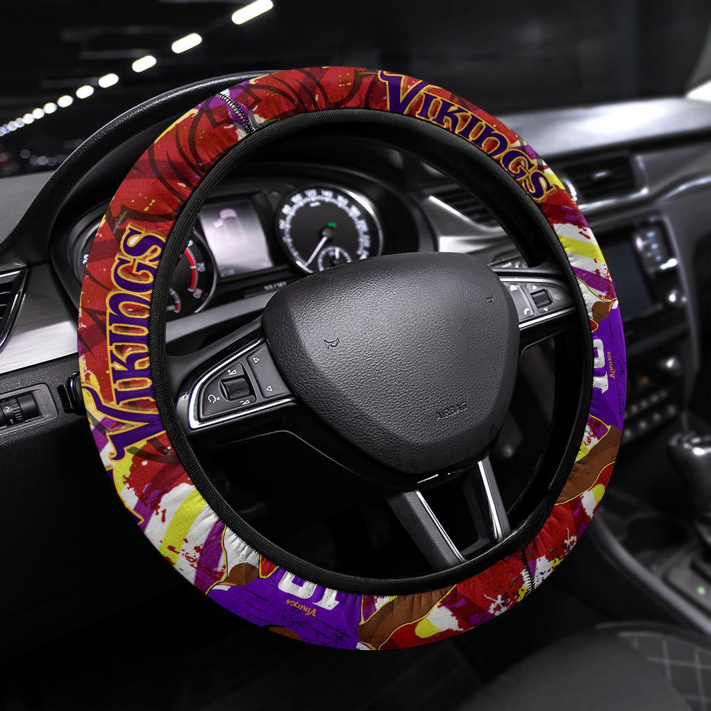 Minnesota Vikings American Football Justin Jefferson 18 Win Running On Painting Flag Steering Wheel Cover