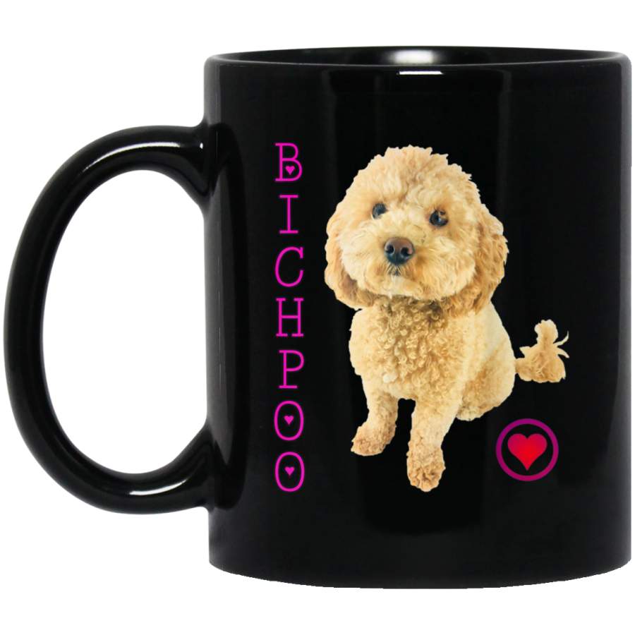 Bichpoo Puppy Dog Poodle cross Noodle Super cute Boodle 11 oz Black Mug