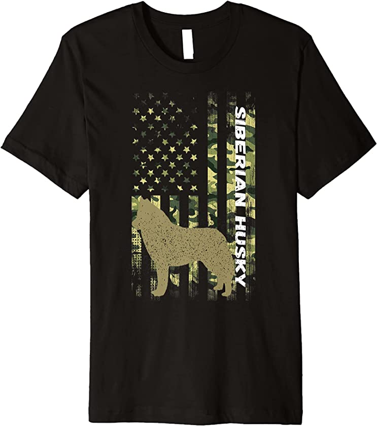 Vintage Hunting Dog Camouflage American Flag Siberian Husky Premium T-Shirt