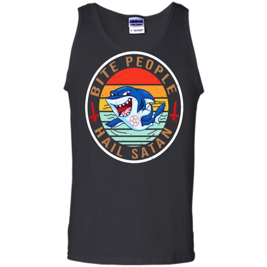 Bite People Hail Satan Shark Retro Vintage T-Shirt Tank Top