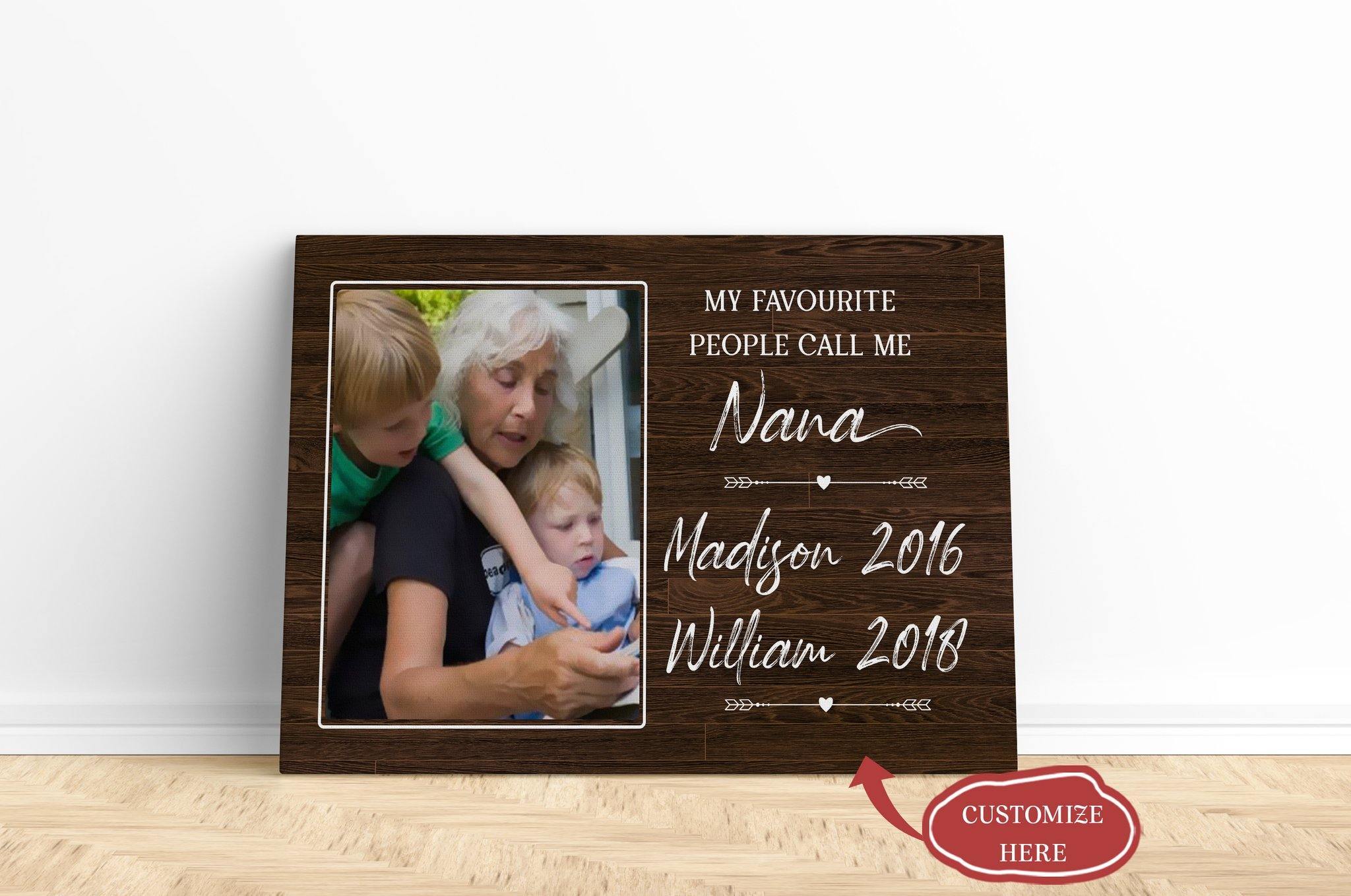 [Personalized Name, Date & Photo] My Favorite People Call Me Grandma Gift For Family Home Decor Wall Art Canvas Memorial Home Decor