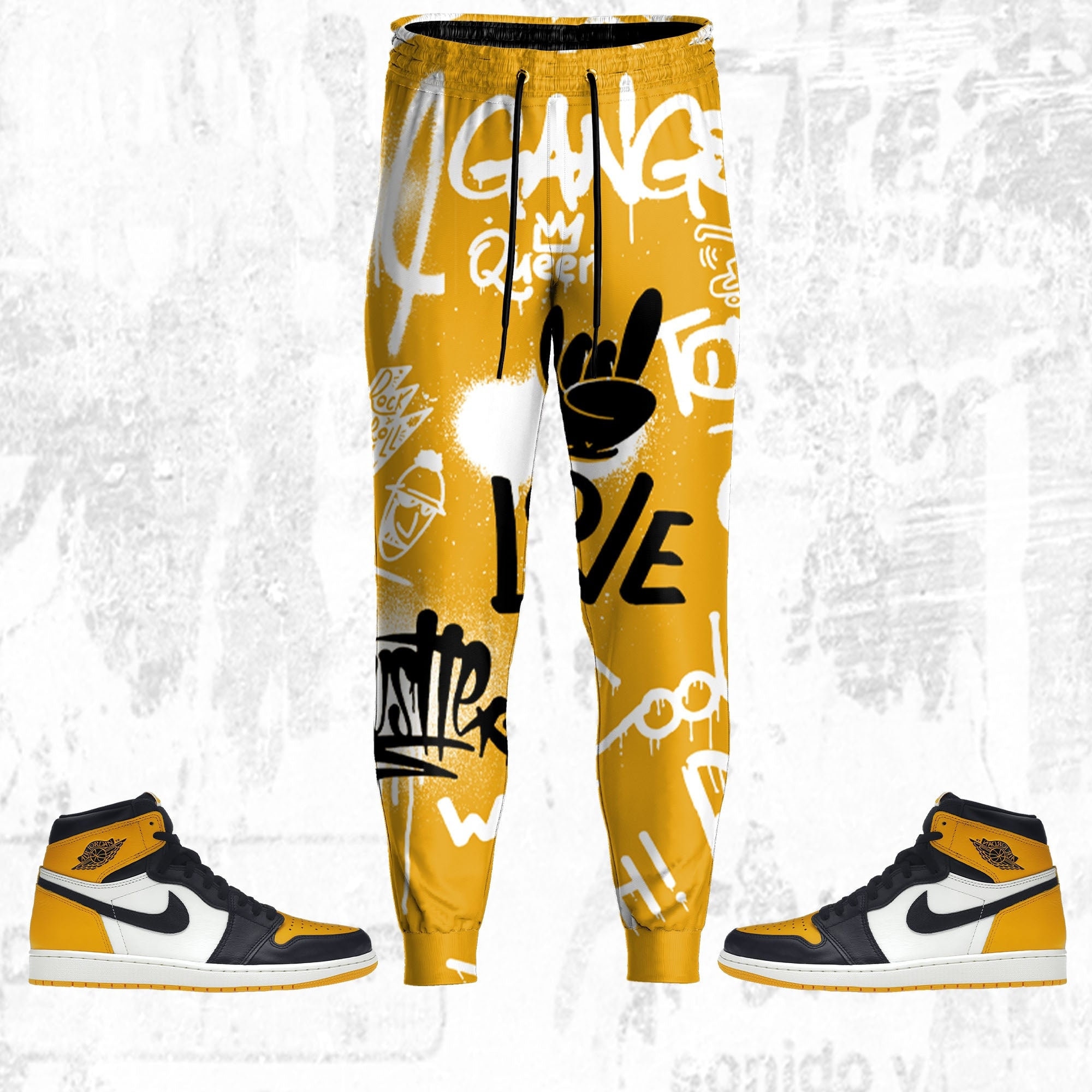 Doodle Style ST Unisex Pants match Jordan 1 Retro High OG Yellow Toe, Pants 3D match Jordan Sneaker