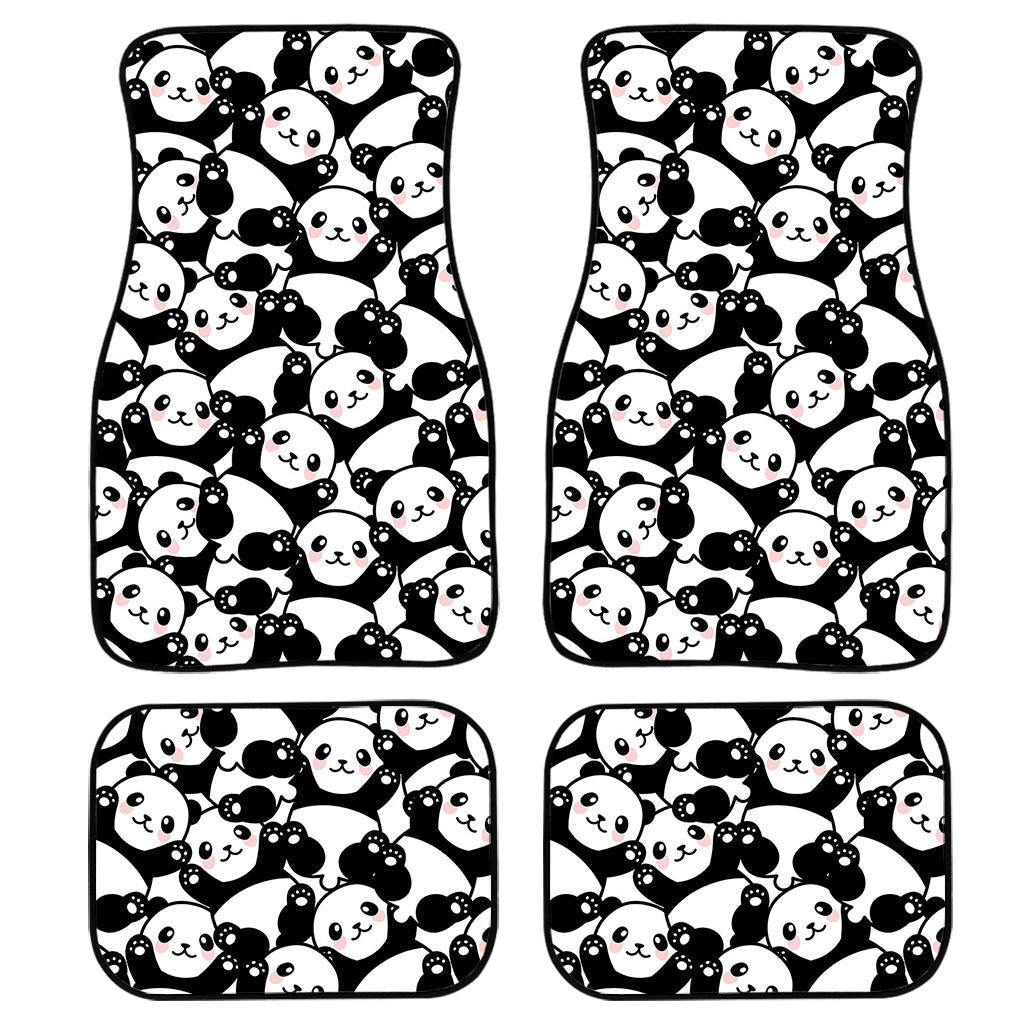 Cute Happy Panda Pattern Print Front And Back Car Floor Mats, Front Car Mat