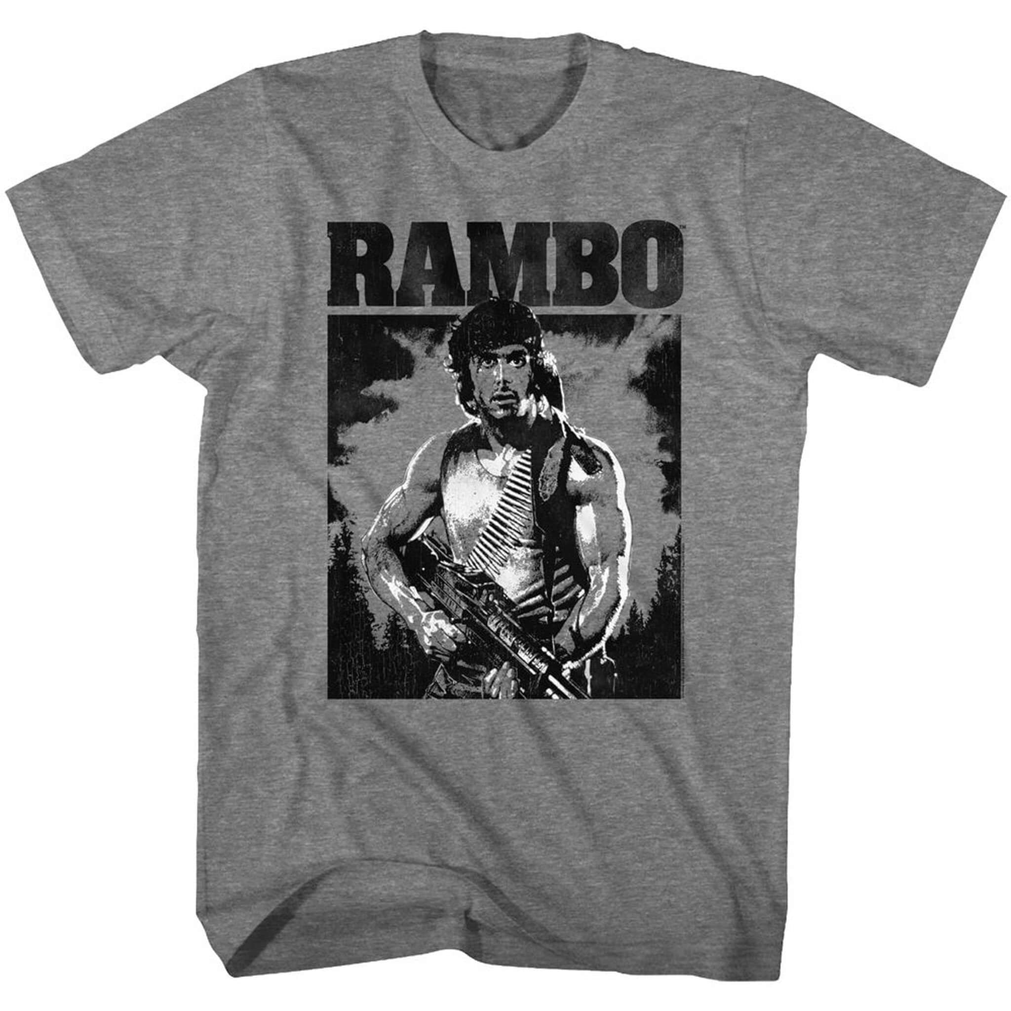 Rambo Black And White Graphite Heather Adult T-Shirt