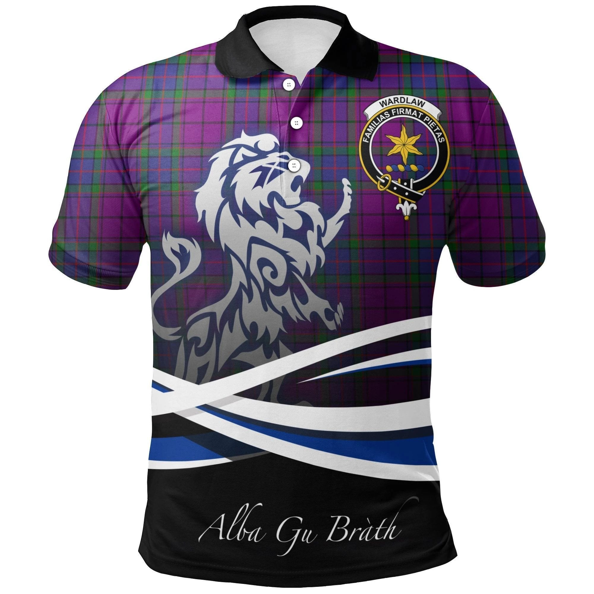 Wardlaw Modern Clan Polo Shirt, Scottish Tartan Wardlaw Modern Clans Polo Shirt Crest Lion Style