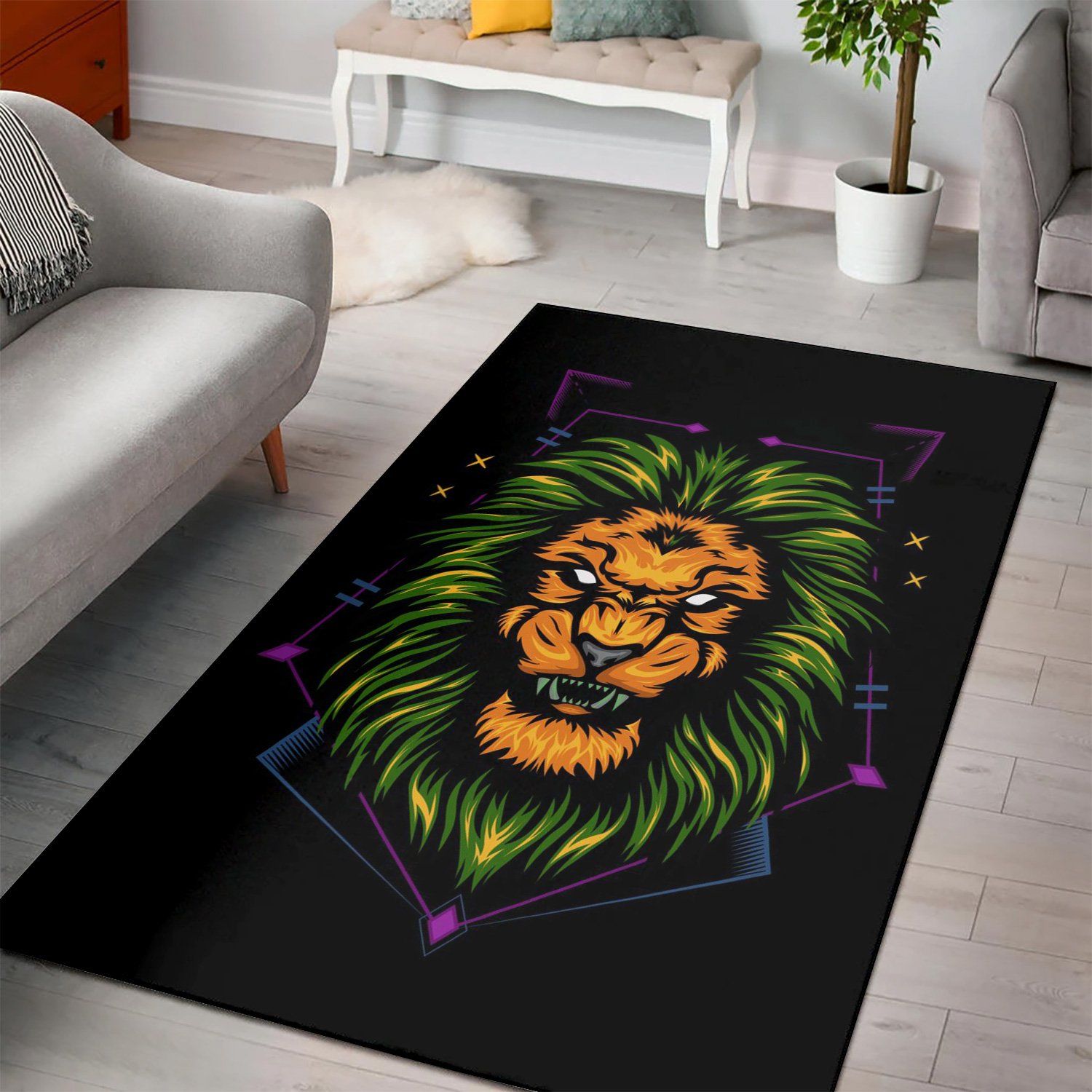 The King Lion Illustration Area Rug Living Room Rug Home Decor Floor Decor