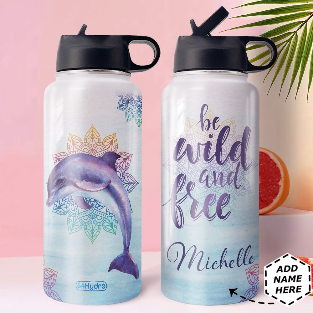 Dolphin Mandala Personalized Hhe0710002 Stainless Steel Bottle With Straw Lid