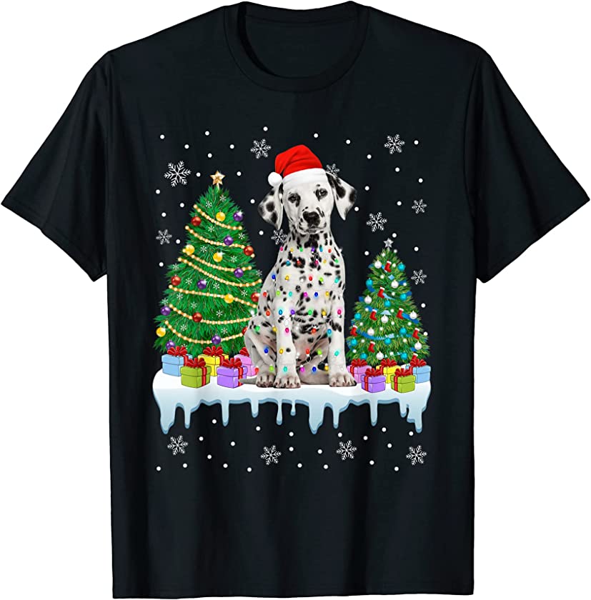 Dalmatian Dog Christmas Tree Funny Xmas Lights Puppy Lover T-Shirt