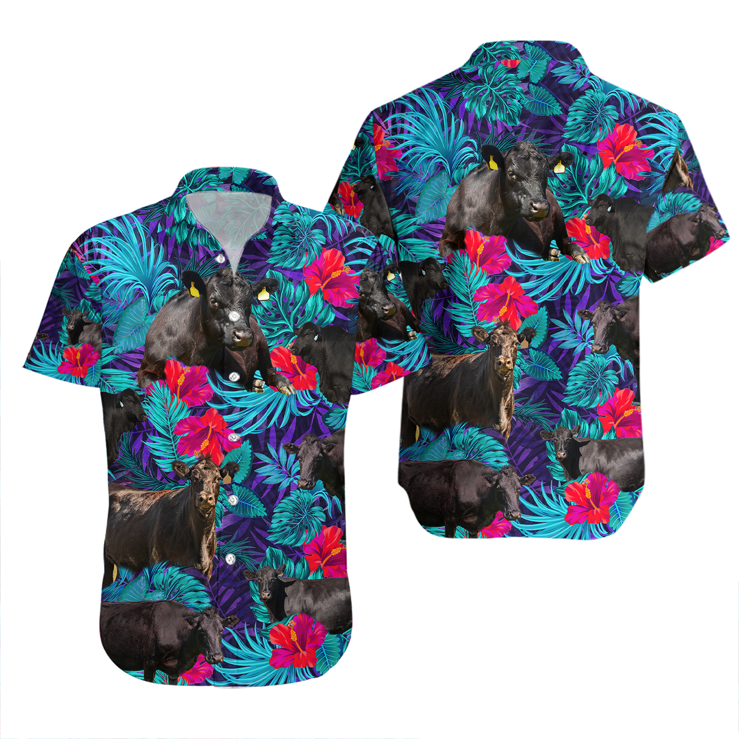 Black Angus Blue Neon Tropical Hawaii Shirt Cattle Shirt Black Angus Cattle Lovers Hawaiian Shirt – For Men And Women – Adult