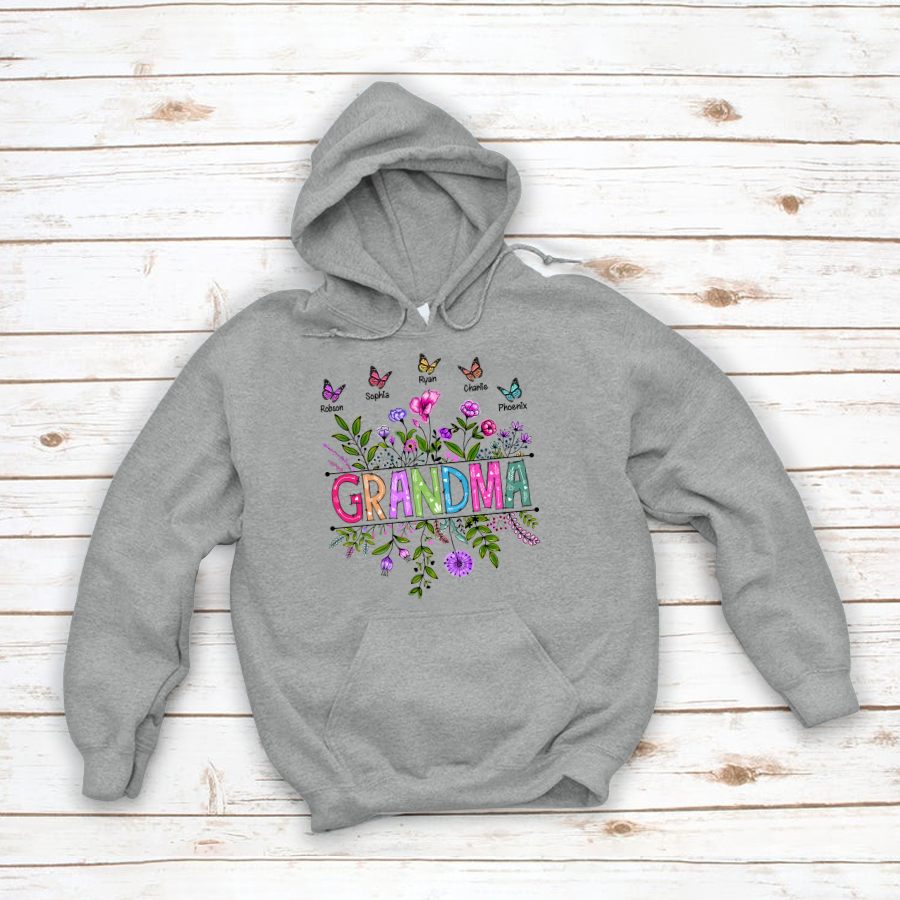 Personalized Wildflowers Grandma And Grandkids Butterfly Hoodie