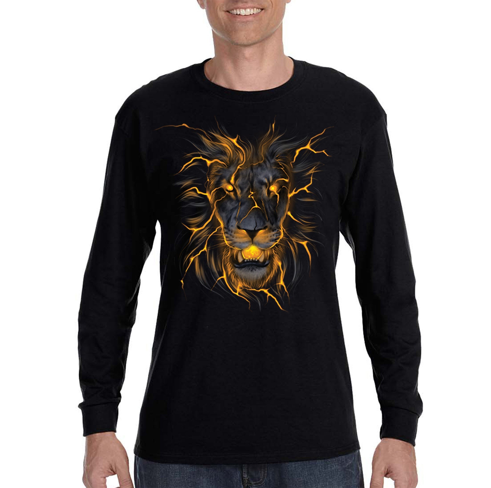 Xtrafly Apparel Men’S Glowing Lion Zoo Cat Safari Tiger Animal Long Sleeve T-Shirt