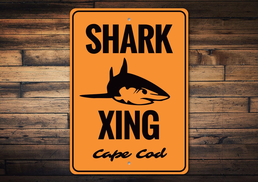 Shark Xing Sign, Cape Cod Shark Decor, Shark Waters Decor, Island Sign, Custom Signs, Ocean House Decor, Sign, Quality Metal State Sign