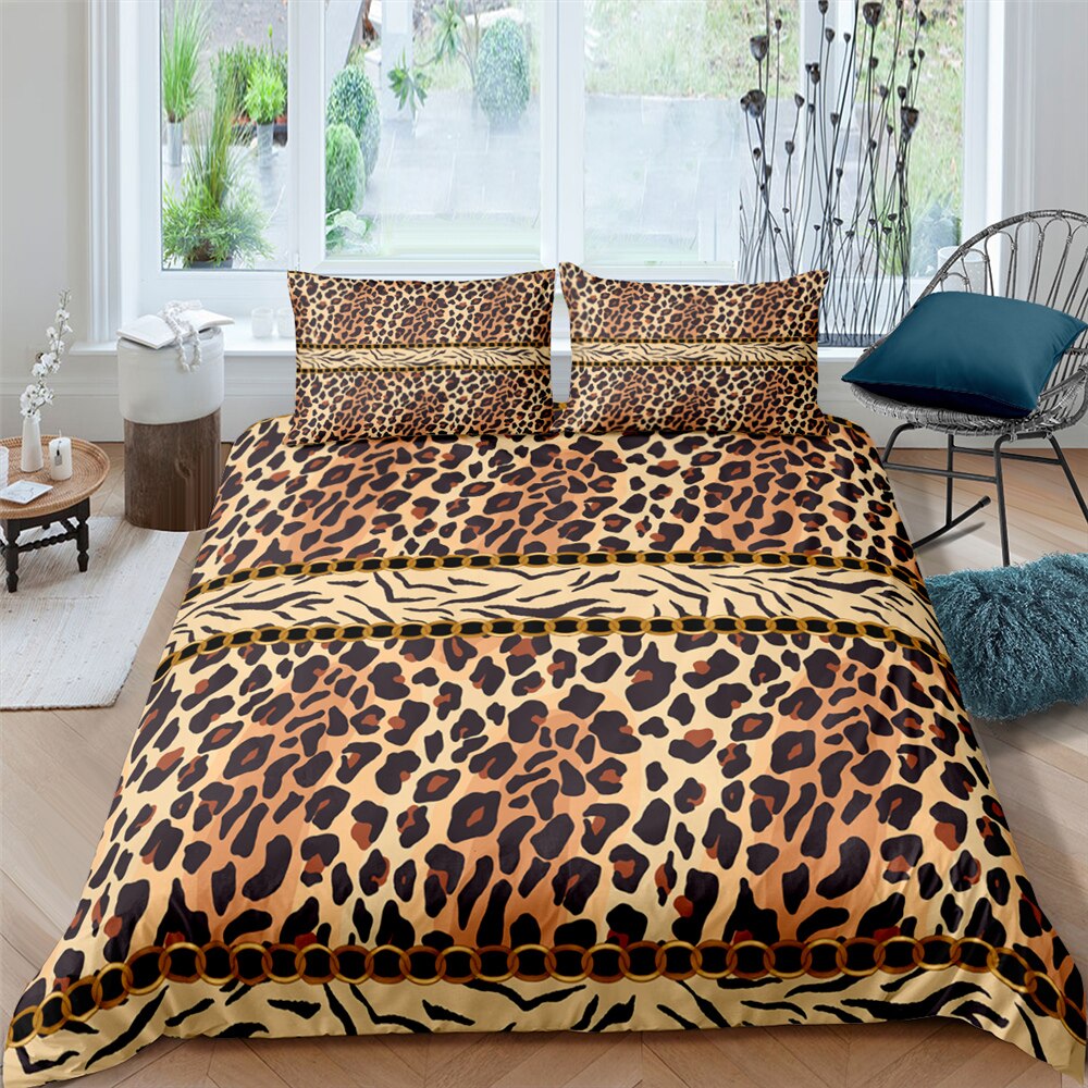 Zeimon Leopard Bedding Set Queen King Soft Bedclothes Twin Bohemian Print Duvet Cover With Pillowcases S