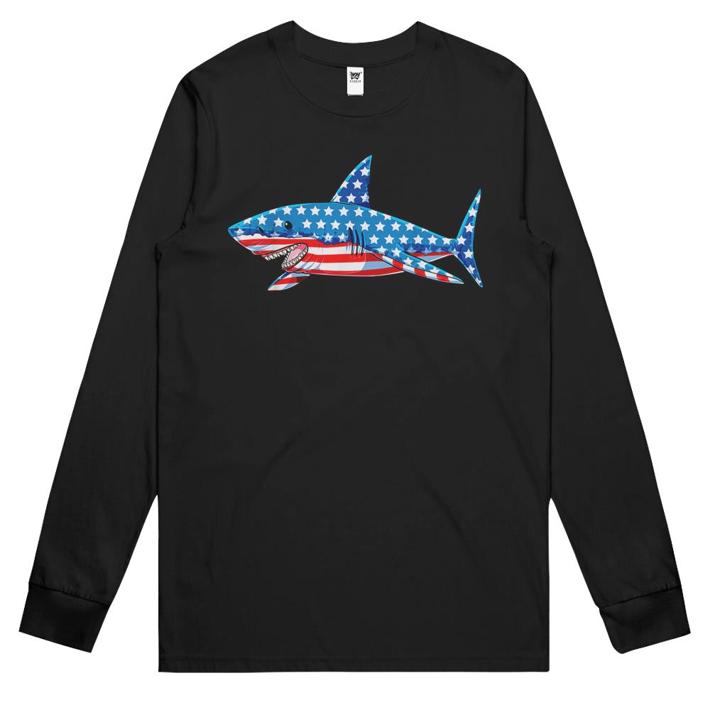 4Th July Shirts, Fourth Of July Long Sleeve T Shirts, 4Th Of July Long Sleeve T Shirts, Shark American Flag Long Sleeve T Shirts 4Th Of July Long Sleeve T Shirts