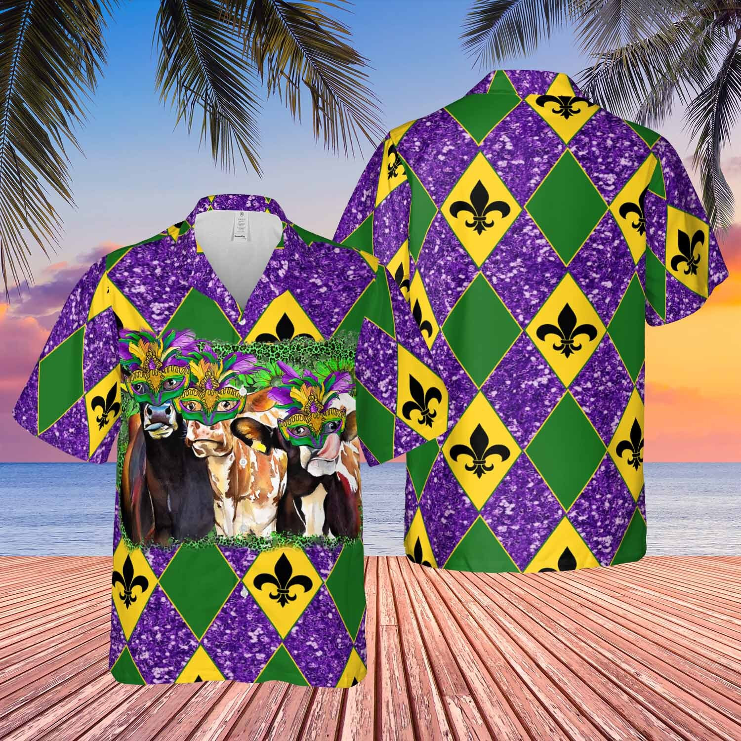 Funny Cows With Mardi Gras Mask Pattern Hawaiian Shirt Gift For Men Women Ha83632