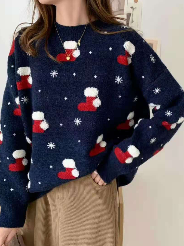 Sweater Woman Winter 2022 Korean Fashion Pull Femme Knit Oversized Christmas Sweater Pullover Knitwears LOOSE Long Sleeve Top alx