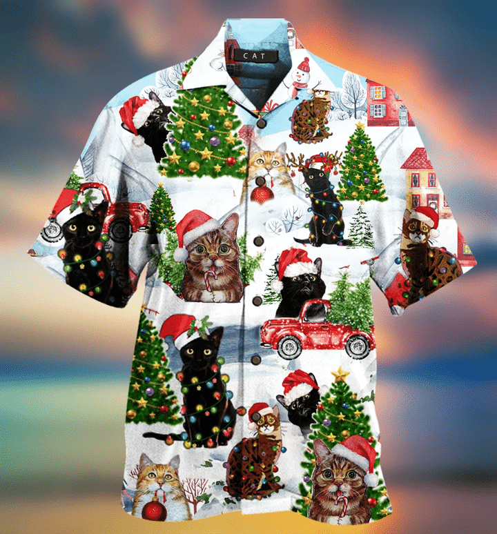 Christmas Cat Hawaii Shirt Unisex Full Size Adult Colorful Ha38850