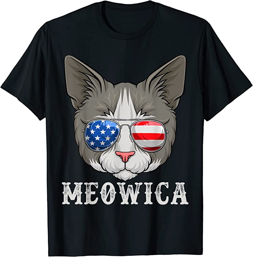 Cat Merica 4th of July USA Kitten American Flag T-Shirt