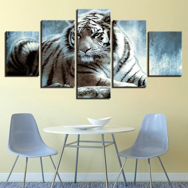 Animal White Tiger Animal 5 Panel Canvas Art Wall Decor