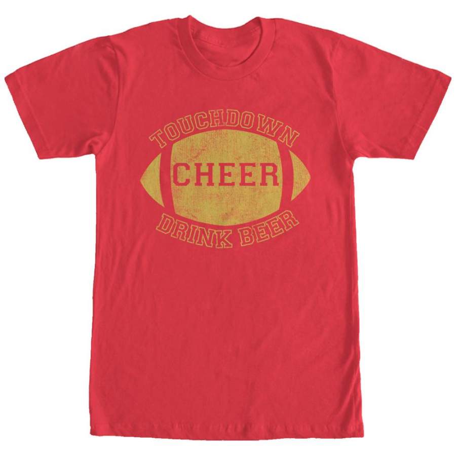 CHIN UP Men’s Football Touchdown Cheer Drink Beer  T Shirt Red S