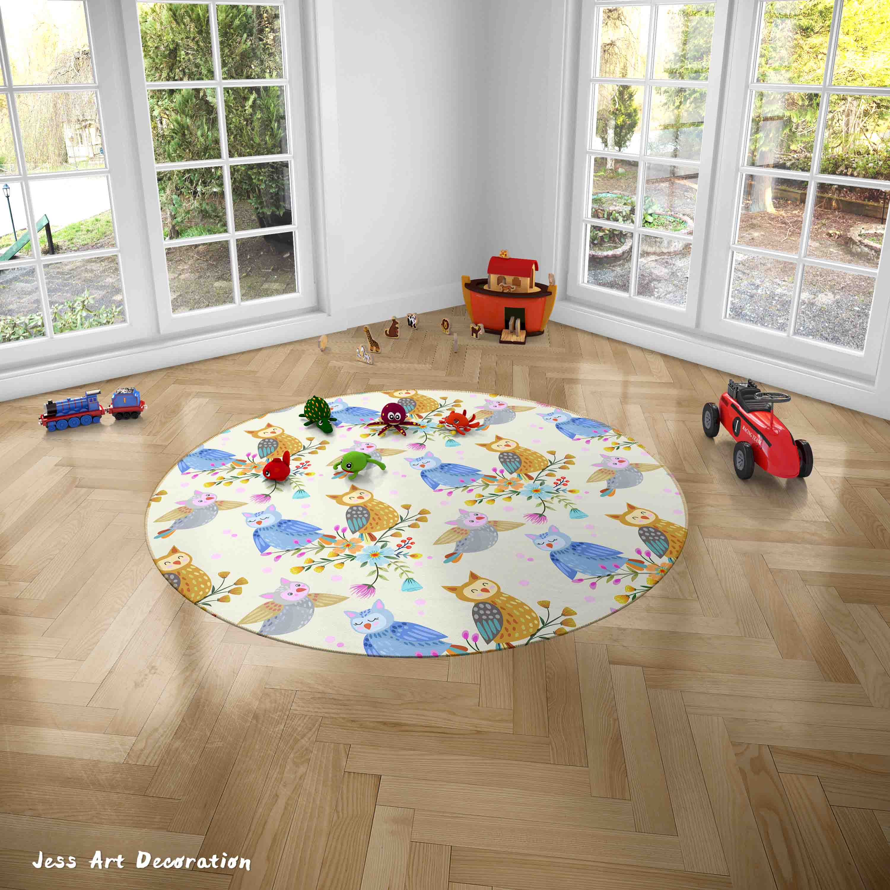 3D Cartoon Animal Owl Kids Non-Slip Round Rug Mat 74