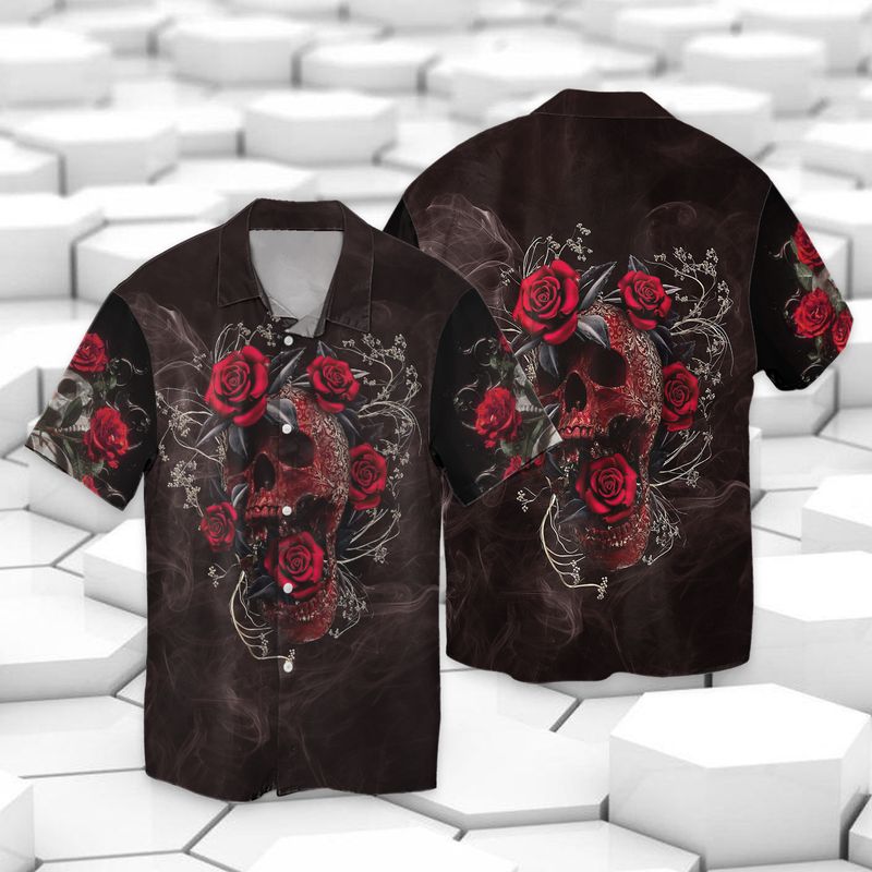 From Death To Life Bloody Rose And Skull Full Print Hawaii Shirt Ha85527