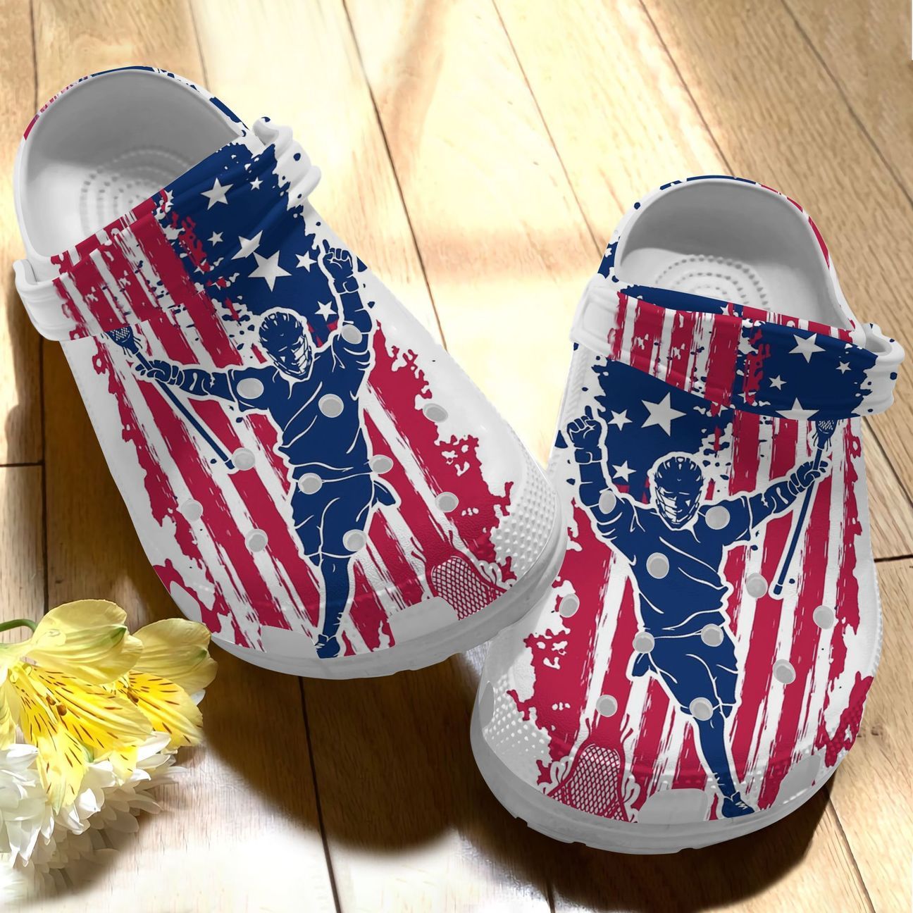 Lacrosse Personalize Clog, Custom Name, Text, Fashion Style For Women, Men, Kid, Print 3D Whitesole Lacrosse Flag