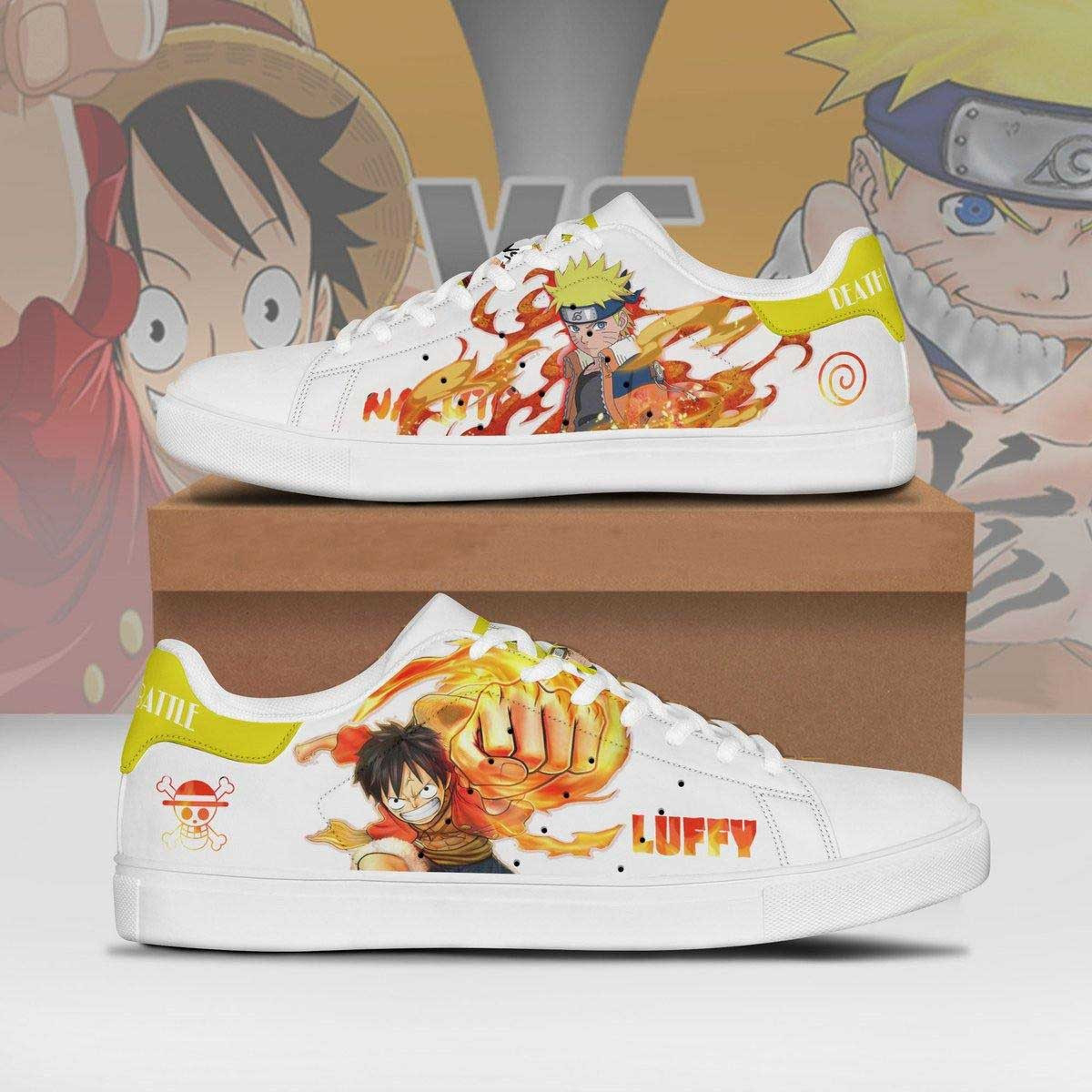 Naruto X Monkey D Luffy Anime Christmas Gift For Fan Low Top Leather Skate Shoes Sneakers For Man And Women