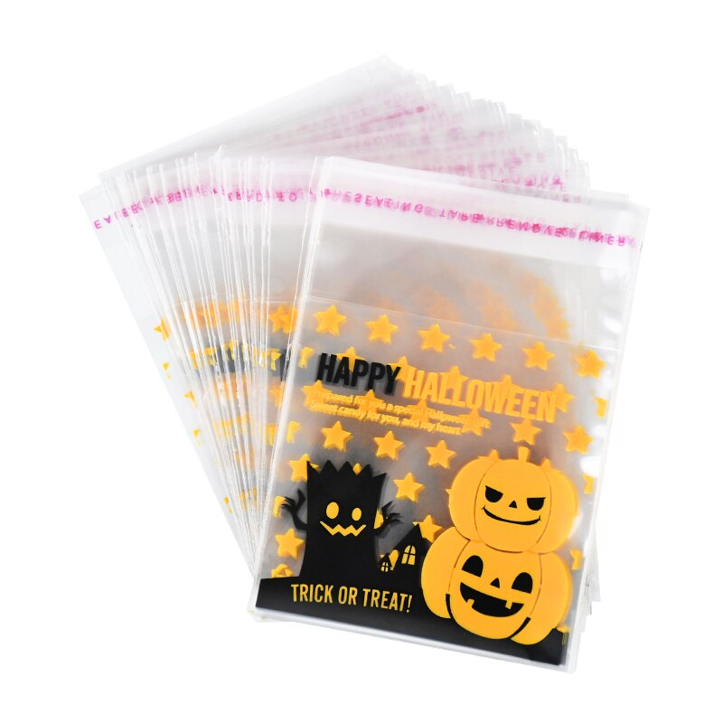 50/100Pcs Halloween Plasti Candy Cookie Bag Trick Or Treat Kids Gift Biscuit Snack Baking Package Bag Happy Halloween Decoration alx