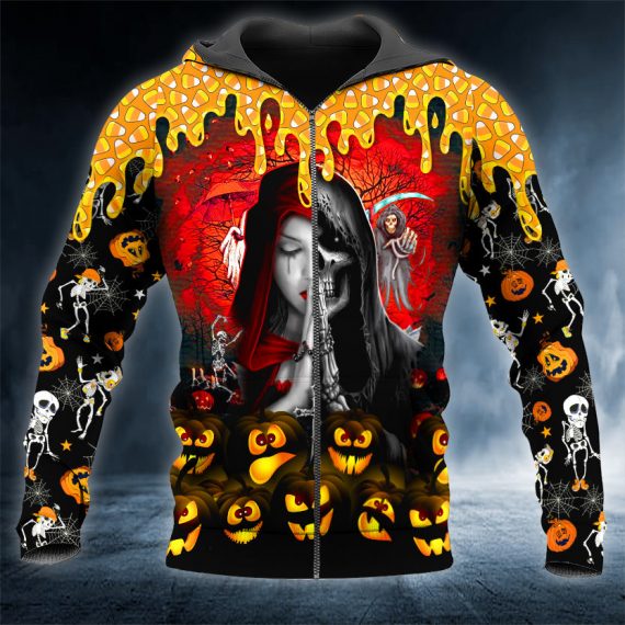 Halloween Couple Skull 3D All Over Printed Unisex Zip Up Hoodie Us Size