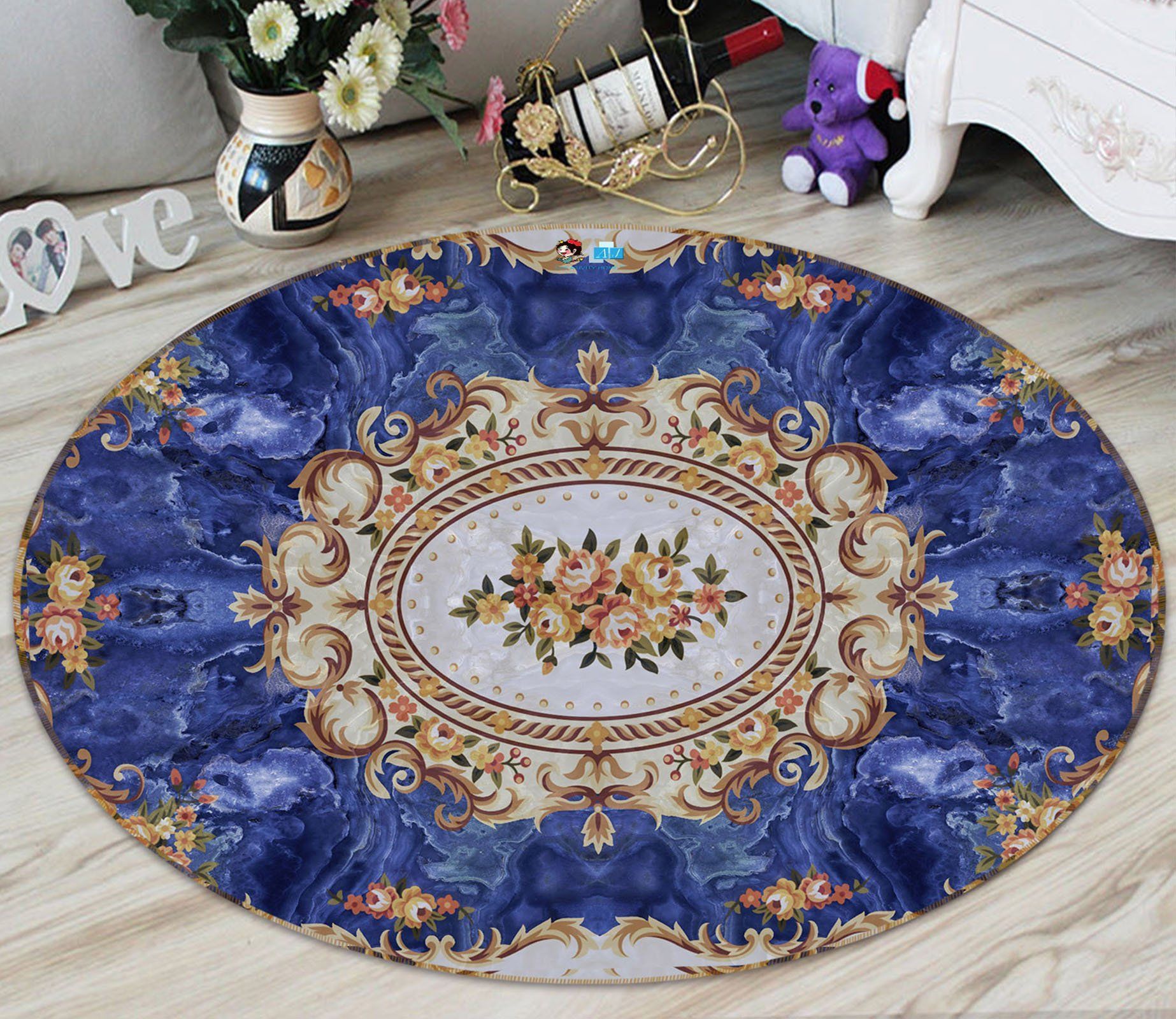 3D Blue Pattern 74016 Round Rug – Round Carpet Home Decor