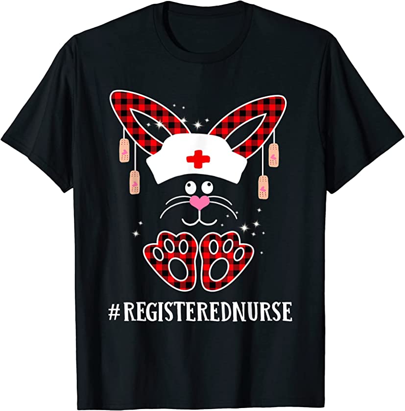 Christmas Buffalo Plaid Bunny Registered Nurse Xmas Pajama T-Shirt