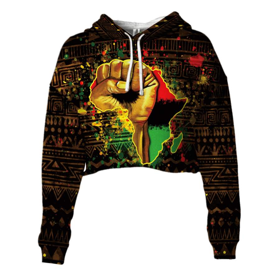 Black Power Cropped Hoodie