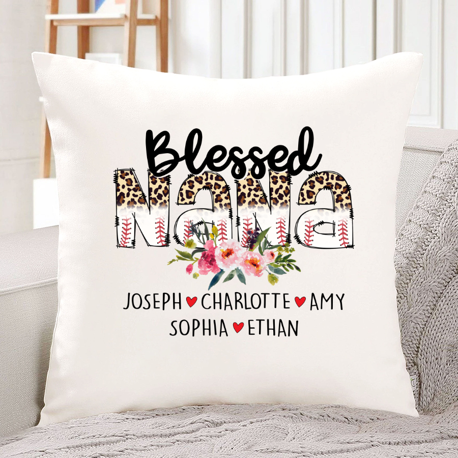 Blessed Nana Grandma Leopard Letter Pillow