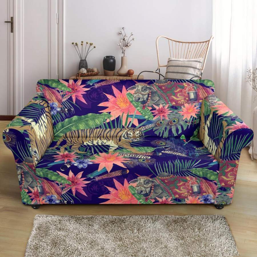 Bohemian Tiger Pattern Print Loveseat Cover