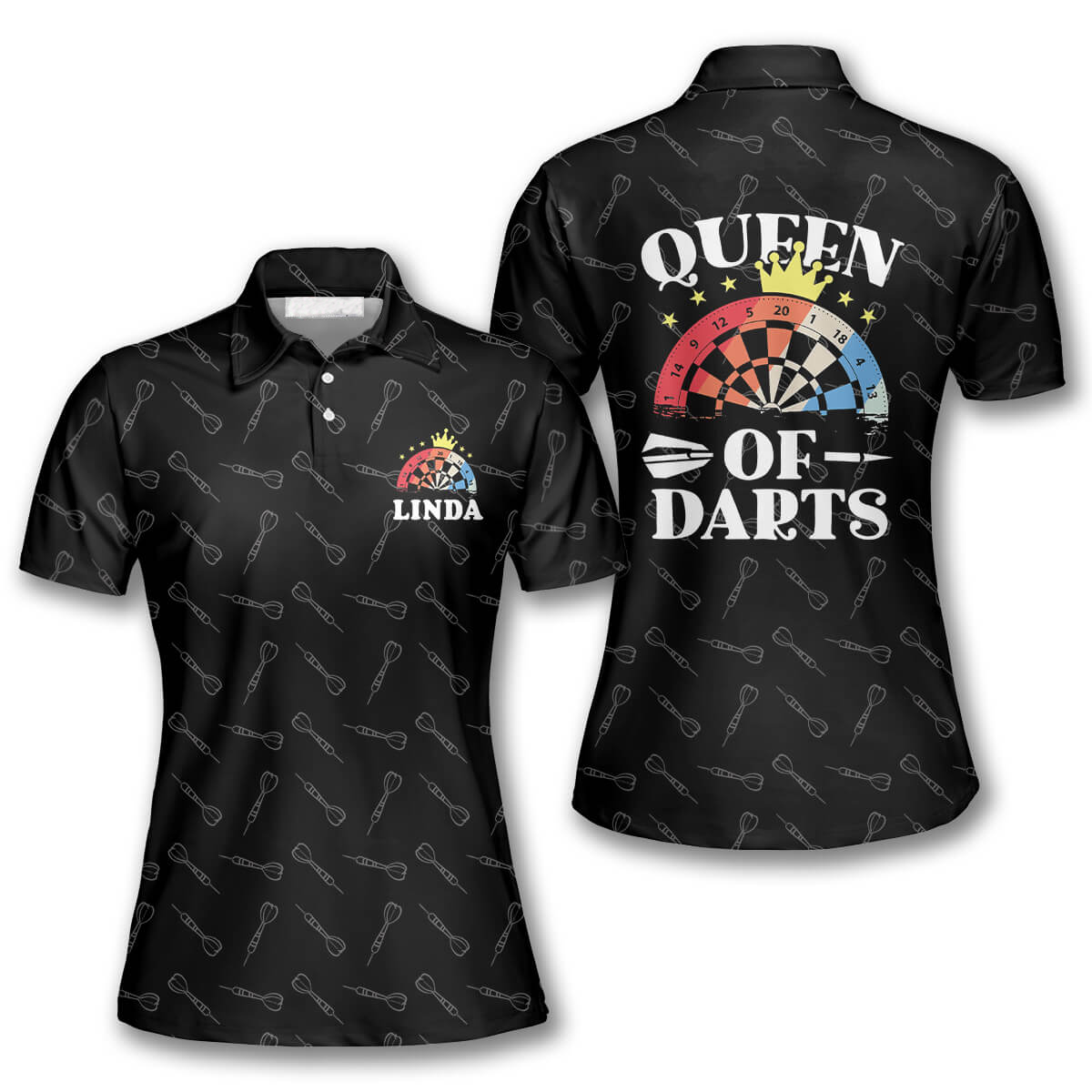 Queen Of Darts Arrow Pattern Custom Darts Shirts For Women, Dartboard Color Shirt