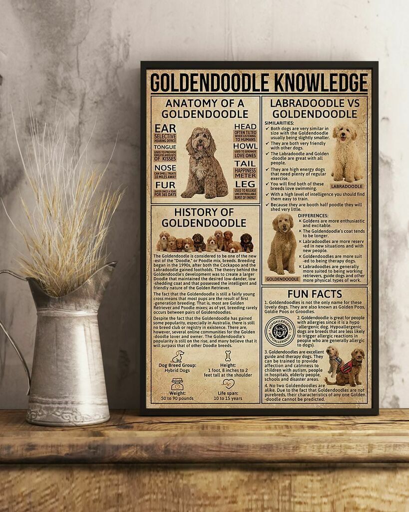 Canvas Goldendoodle Knowledge Dog Vertical Portrait