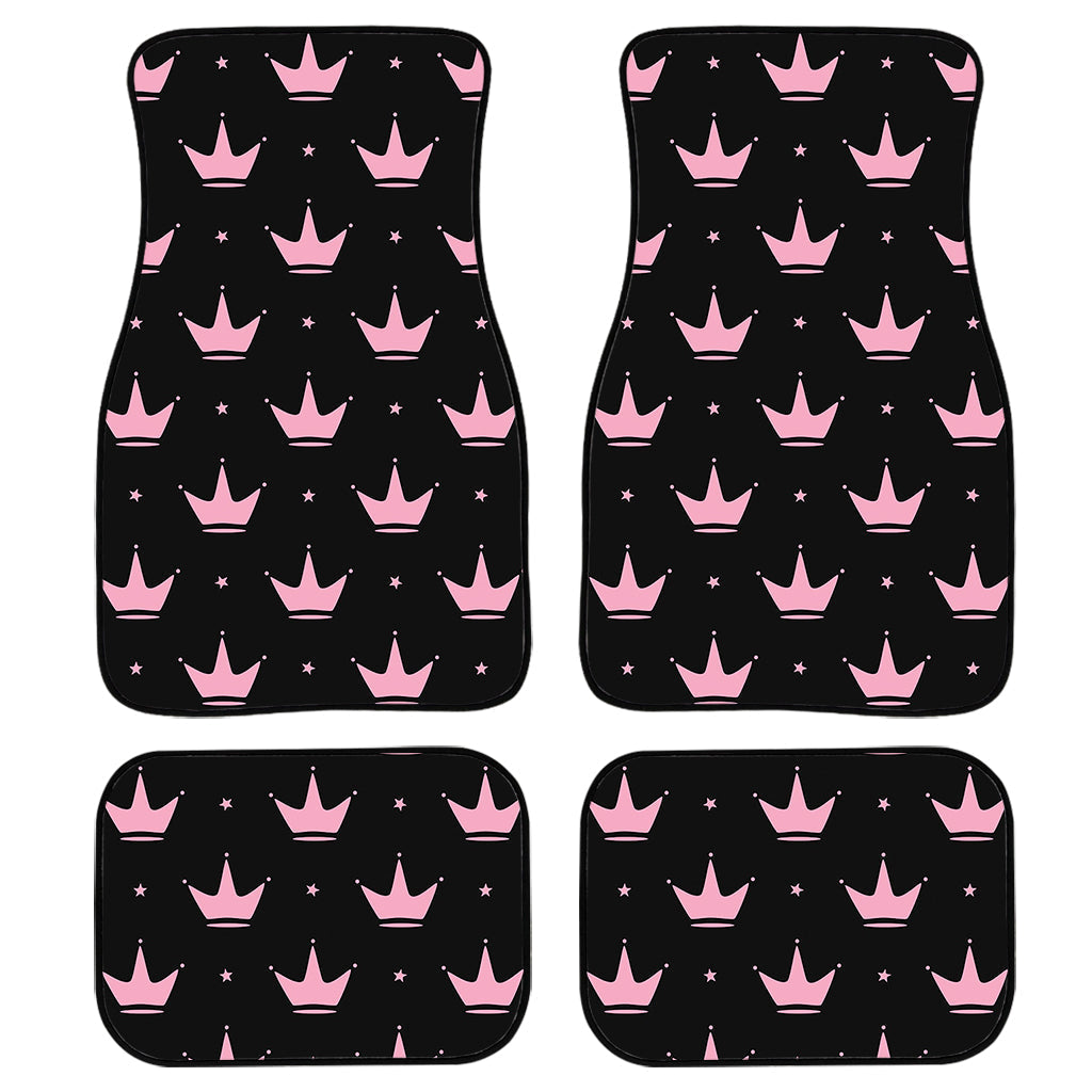 Pink Crown Pattern Print Front And Back Car Floor Mats, Front Car Mat