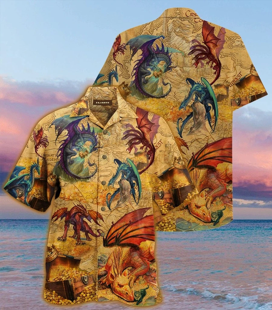 Dragon Map Print Polyester Hawaii Shirt Ha16547