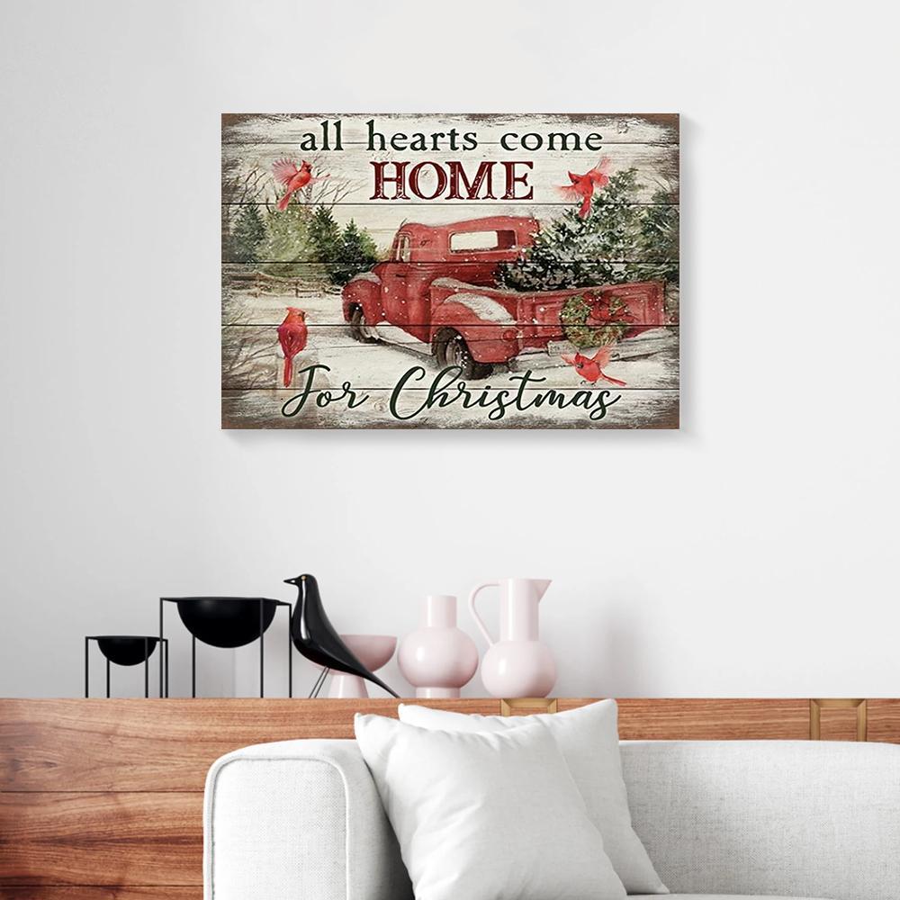 Canvas Prints All Hearts Come Home For Christmas Red Car Cardinal Canvas Home Decor Canvas