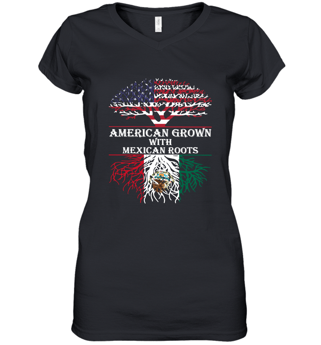 American Grown With Mexican Roots Mexican Independence Day Women’s V-Neck T-Shirt