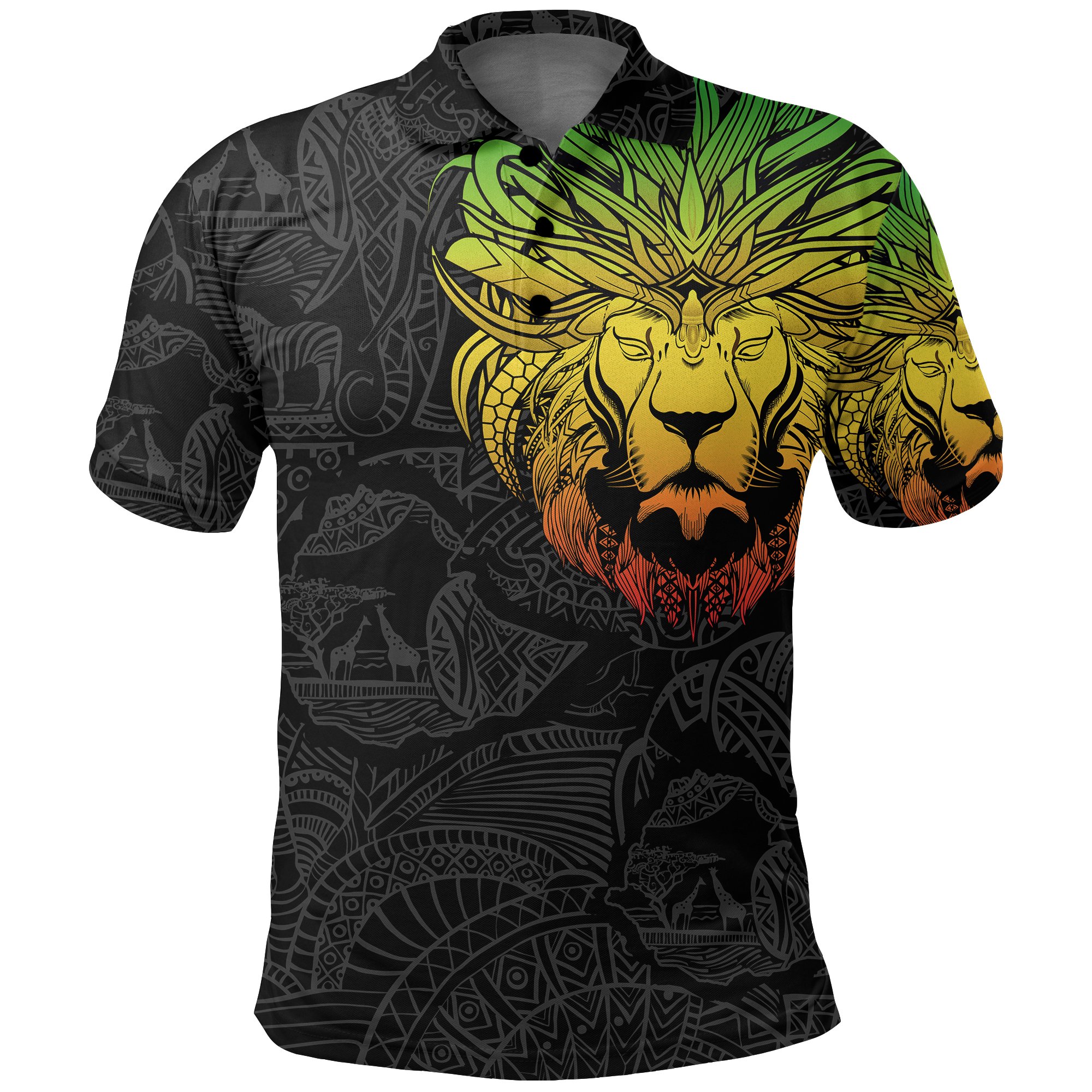 1stTheWorld Ethiopia Polo Shirt, Ethiopia Lion Pattern Africa A10