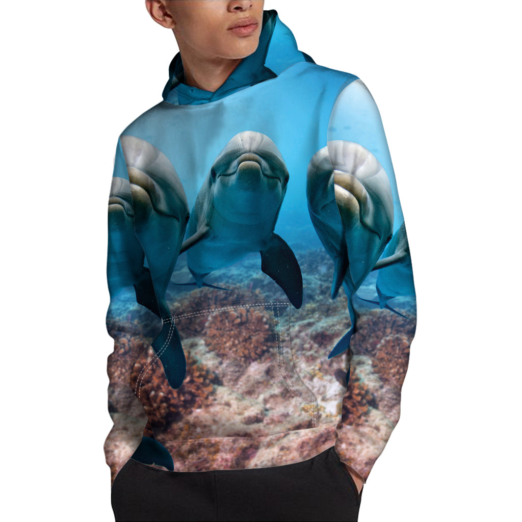 Cute Dolphins In The Ocean Print Pullover Hoodie