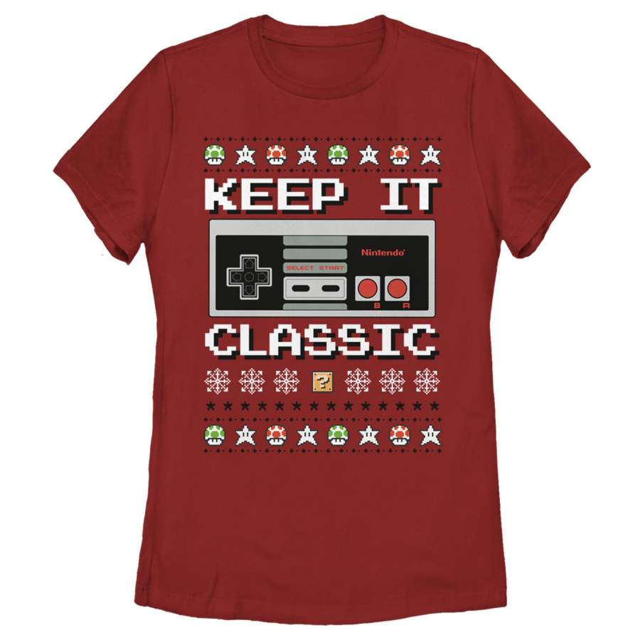 Nintendo Women’s Ugly Christmas NES Classic Controller  T Shirt