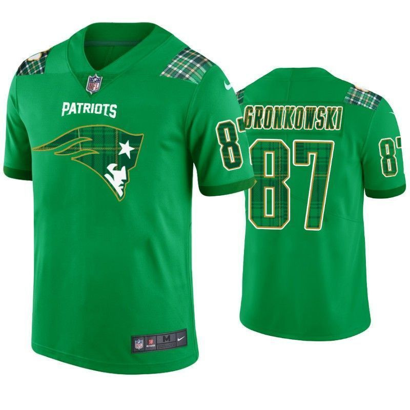 New England Patriots 87 Rob Gronkowski St Patricks Day Kelly Green Lucky Men 3D Jersey