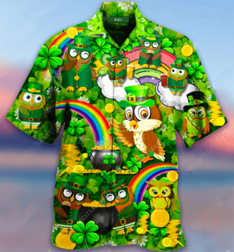 Irish Owl Day Shamrock Green Hawaii Aloha Shirts Ha73336