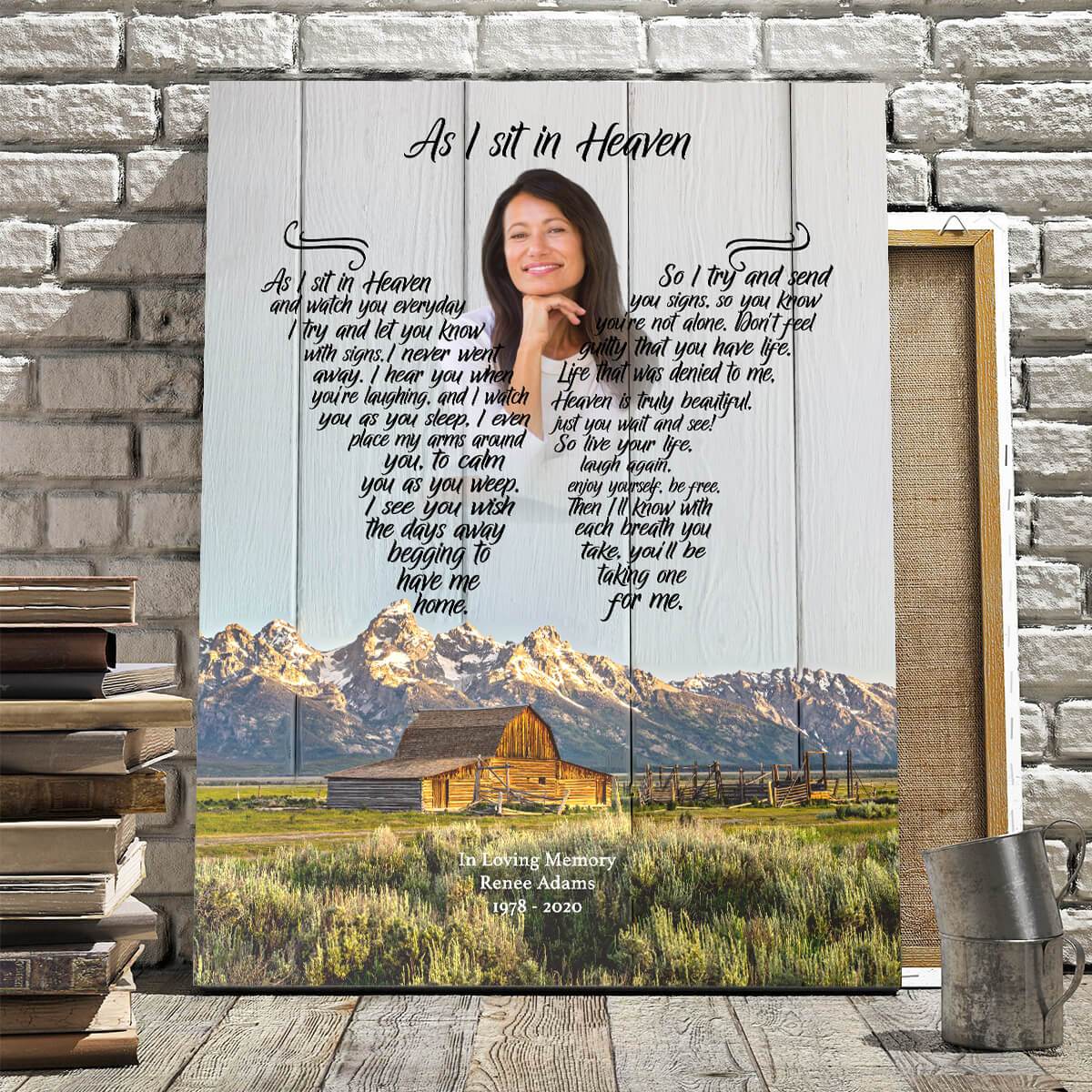 As I Sit In Heaven Lazy Bear Lodge, Personalized Photo Memorial Poster Canvas, Gift For Family Gift for Remembrance Home Decor Wall Art Visual Art