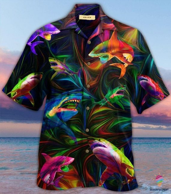 Colorful Sharks Polyester Hawaii Shirt Hh